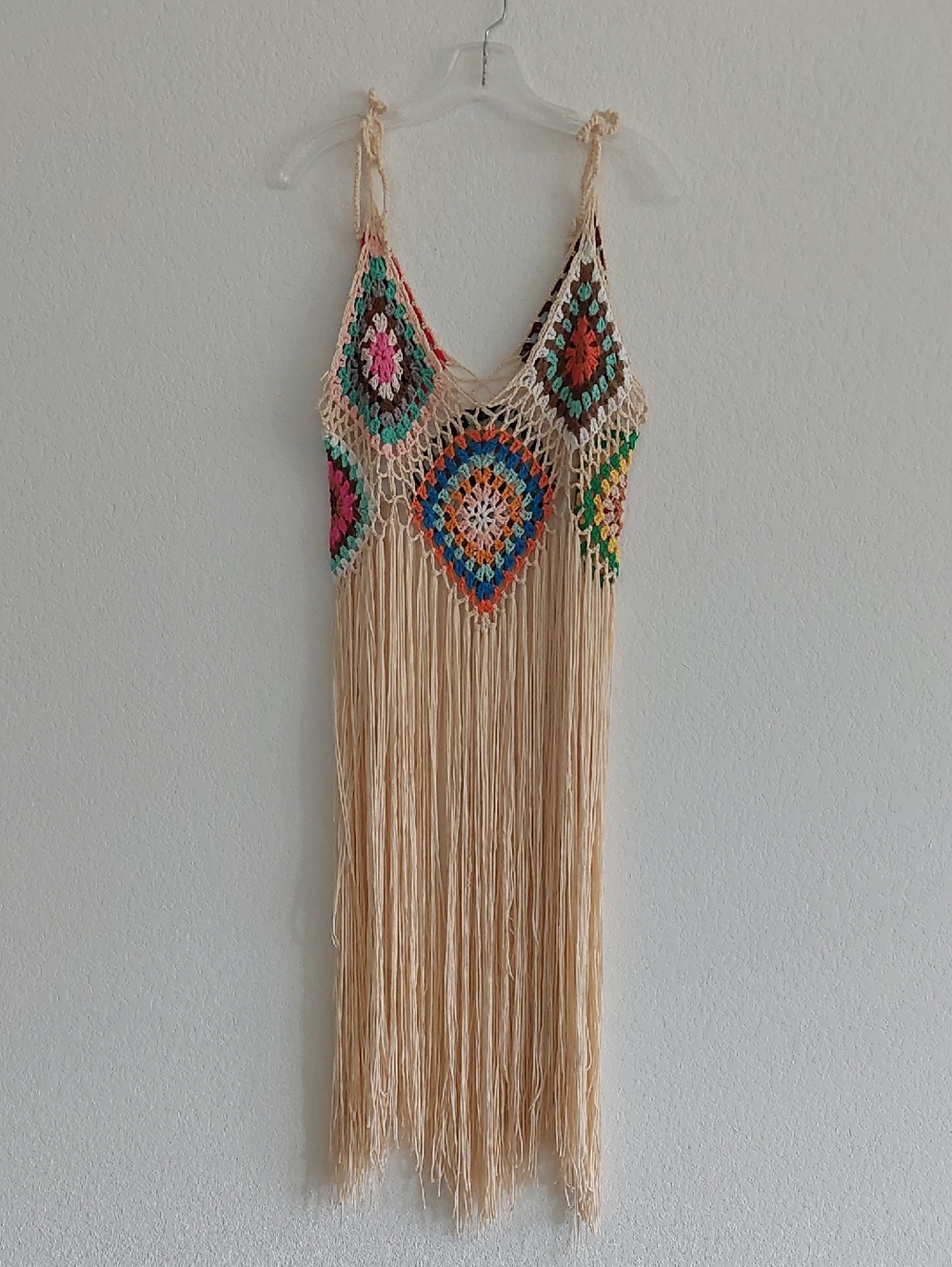 SHEIN  CURVE Boho Crochet Fringe Maxi Dress/Swimsuit Cover-up NWOT - Picture 3 of 10
